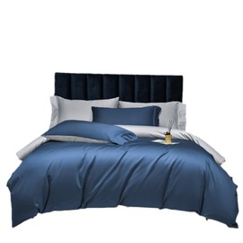 Hondark Bed Set 4pcs Flat Bed Sheet 96X96inch Duvet Cover 79X91inch 29X19inch Bed Pillow Case 100% Cotton (Blue)