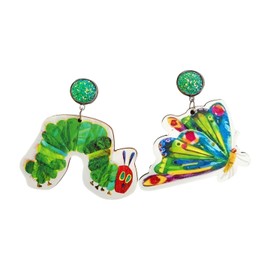 Funny Sparkling Teacher earrings Cute Wooden earrings Hungry Caterpillar Dangle Earrings for Women Jewelry, Wood, No Gemstone