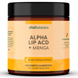 Alpha Lipoic Acid + Moringa 60 cápsulas. VitalBotanics Suplemento alimenticio a base de Acido Alfa Lipoico. Suplementos Alimenticios. Multivitaminico. Vitaminas para Mujer y Hombre.