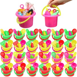 Jexine 96pcs Beach Party Favors for Kid 24 Set Sand Buckets and Shovels for Bucket Party Favor Sand Box Play Set and Mini Beach Pail Includes Shovel, Rake, Scoop Summer Outdoor Toys for Toddlers