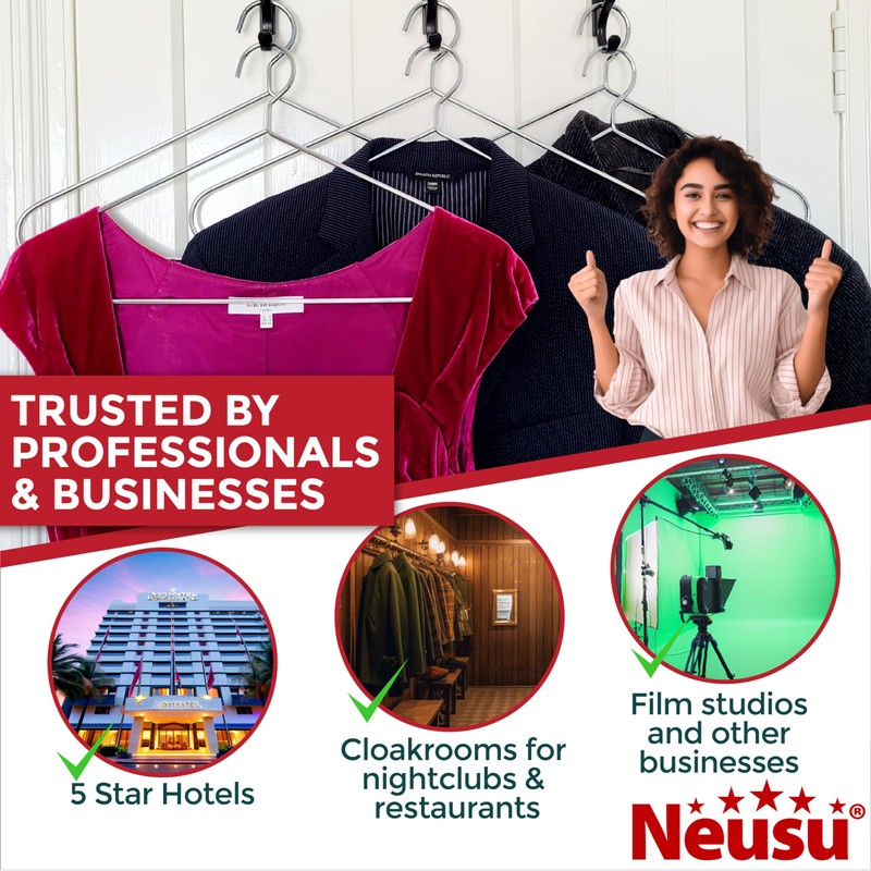 Neusu Heavy Duty Hangers - 5mm Solid Metal, Hold Over