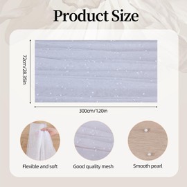 NICENEEDED Pearl Table Runner 118 x 28 Inch, White Tulle Fabric Wedding Table Decor Lace Tablecloth, DIY Bridal Veil Tulle Lace Table Cloth For Wedding Birthday Party Shower