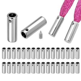 PH PandaHall 32 Sets Shoelace Aglets, Metal Shoelace Tips Cod End Aglets Shoe Lace Tips Aglets Hoodie Lace Aglets Buckles with Srews for Sneakers, Boots, Hoodies, Lanyard Cords, Laces, Platinum