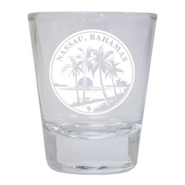 R and R Imports Nassau the Bahamas Souvenir 1.5 Ounce Engraved Shot Glass Round Clear Single Unit