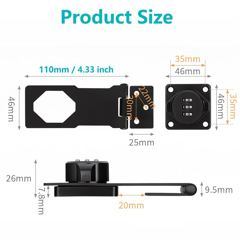 Closet Door Lock: 4.5inch Bifold Door Lock 3-Digit Password Cabinet