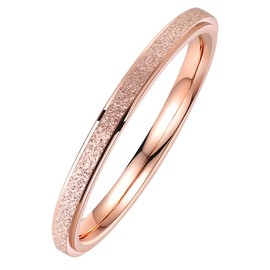 PAURO Women's Stainless Steel 2MM Thin Rose Gold Silver Stackable Midi Ring Engagement Wedding Band (Rose Gold-2MM, 6)