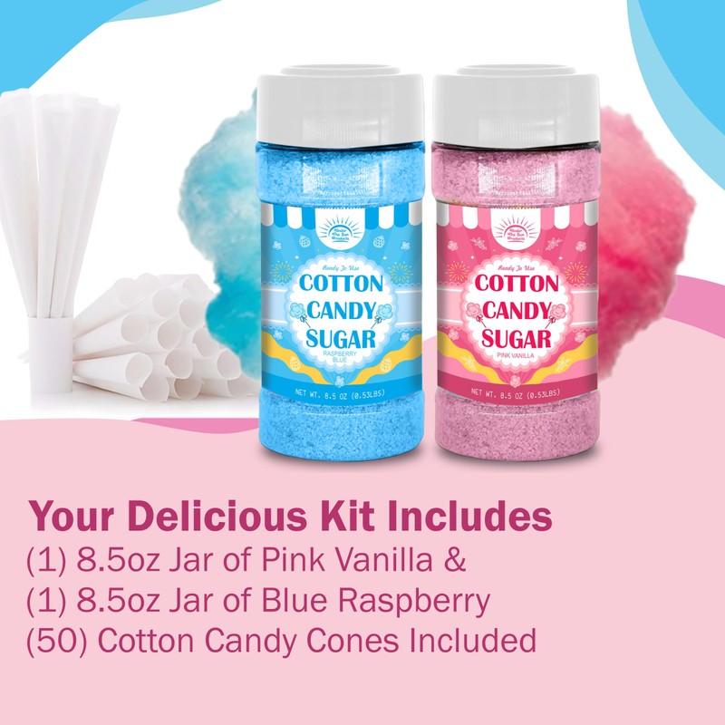 Cotton Candy Floss Sugar Package of ct-(Pink Vanilla, Blue Raspberry