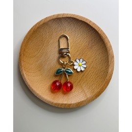 Cute Cherry Keychain Bag Charm for Women, Kawaii Cherry Daisy Flower Purse Charm for Girls, Fruit Key Chains Accessories (Red)