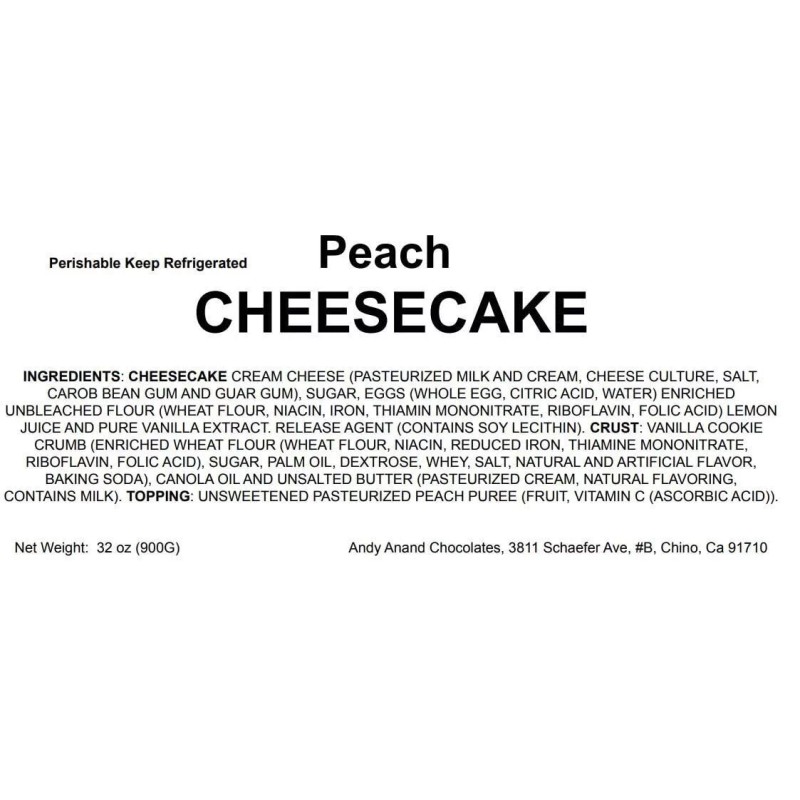 Andy Anand Fresh Peach Glaze Cheesecake 9" 2 lbs Gift