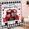 Valentines Buffalo Check Plaid Shower Curtain, Farmhouse Love Truck Shower