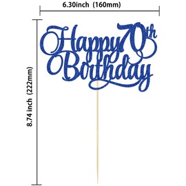 Paquete de 1 decoración para tarta de 70 cumpleaños con purpurina azul, número 70 de 70 años, decoración para tartas de cumpleaños de 70 años, celebración de aniversario