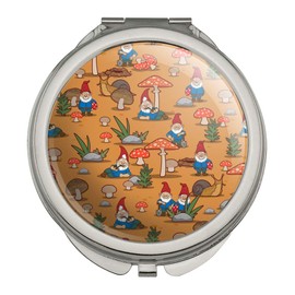 Gnomes Toadstools and Mushrooms Pattern Compact Travel Purse Handbag Makeup Mirror