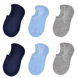 JORMATT 6 Pairs Toddler No Show Socks - Anti Slip,Boys Girls Cotton Kids Low Cut Ankle Socks With Grips, L