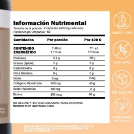 Colágeno Hidrolizado Con Ácido Hialurónico Y Biotina 120 Cap Sin Sabor                                                                                