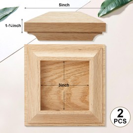 Sasylvia 2 Pcs 3 x 3 Inch Red Oak Newel Post Cap Mounting Kit Newel Post Flat Peak for Indoor Stair Outdoor Fences Mailboxes Decks, Natural Texture, Rustic Finish, Rustic Vintage Country Style