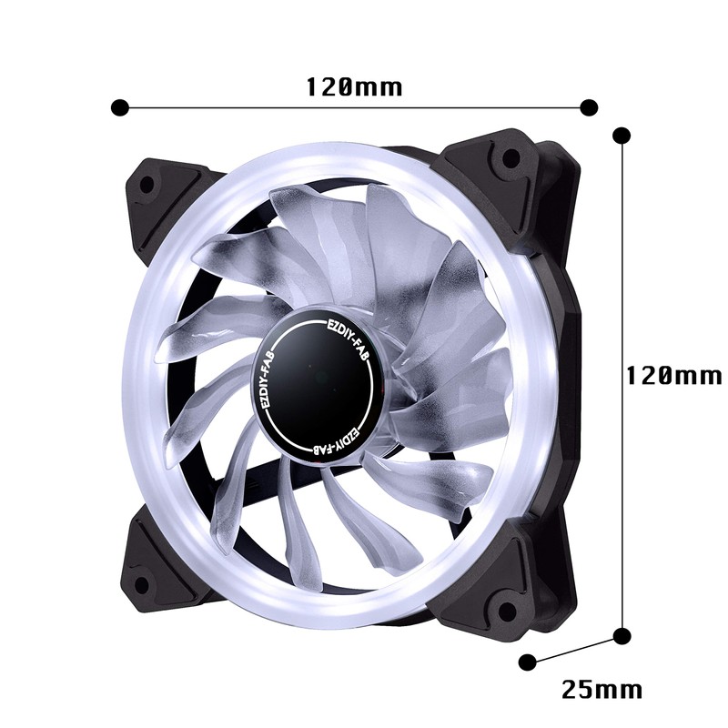 EZDIY-FAB 120mm PWM White LED Ring Fan,White LED PWM Case