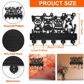 INFUNLY Dog Black Wooden Key Holder for Wall 7.9"×11.8" Dog Theme Key Holder Wall Mount Pet Key Holder Rack with 5 Hooks Key Organizer Rack Hanger for Home Entryway Bags Umbrella Wallet Pet Lovers