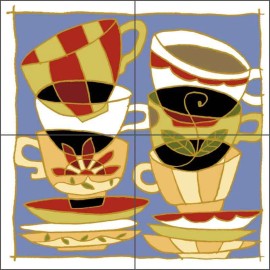 Artwork On Tile Ceramic Tile Mural Backsplash Covey Coffee Tea Cup Kitchen Art TOC007 - 18" x 18" on 6" tiles