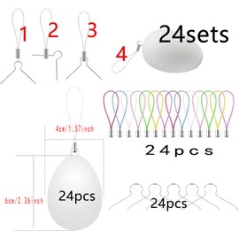 HERZWILD Plastic Easter Eggs, Easter Tree Decorations,White Plastic Eggs, Hanging Easter Decorations,Hanging Easter Eggs, Plastic Eggs for Marbling or Painting Easter Eggs Decoration(Eggs 24)