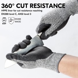 Vgo... 1-Pair ANSI A3 Cut Resistant Gloves EN388 Level 5 Certified Hand Protection Gloves (Size S, Grey, SK2131)