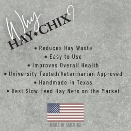 hay chix Hay Net for Horses - Heavy Duty -Slow Feed Hay Bag Feeder | Marine-Grade UV Treated Nylon | Holds 4-6 Flakes | Half Bale Net | 1 3/4" Holes | Oat Rope Color