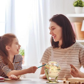 Joyzan Rotating Globe World, Spinning Earth Geography Educational Bonus Map Vintage Full Antique Direction Decorative Small Vertical Axis Rotation Classroom Teaching Desk Office Decoration Desktop Kid