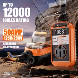 ZEALBON Smart RV Surge Protector 50 Amp Waterproof，12000 Joules with LCD Display，RV Circuit Analyzer with Waterproof Cover, RV Power Voltage Protection Guard Camper Accessories for Travel Trailers