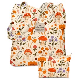 Miss Adola Aesthetic 2 Pack Corduroy Tote Bag - with Corduroy Makeup Pouch Bag for Women Flowering Plants Reusable Grocery Bag with Buckle Shoulder Bag for Gym, Travel, Work