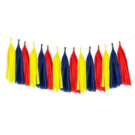 ZOOYOO Tassel Garland Tissue Paper Tassel Banner Table Decor,DIY Kits for Birthday Party Decorations,Pack of 15(Red Blue Yellow)