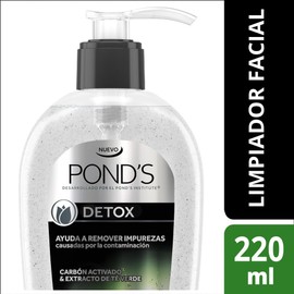 POND'S Limpiador Facial Detox con Carbón Activado y Té Verde – 220ml | Limpieza Profunda para Todo Tipo de Piel, Ideal para Piel Sensible