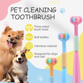 VVHOMIFE Three-Sided Dog Toothbrush, Great Toothbrush for Small Dogs & Puppies, Dog Tooth Brushing Kit for Cleaning Your Dog's Teeth, for Daily Care of Your Dog's Mouth. Mixed Color, 4 Pcs S