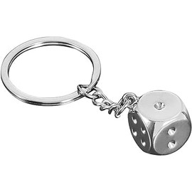 Gowxs Bright Silver Keyrings Creative Metal Six-sided Dice Car Keychain Alloy Key Ring Pendant Decor Gift,Car Keychain Accessories and Charms for Women Men