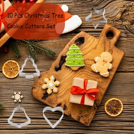 10 Sets Christmas Cookie Cutters,Christmas Tree Cookie Cutters For Kids,Christmas Deer, Christmas Socks, Christmas Bells, Christmas Snowman, For DIY Christmas Baking