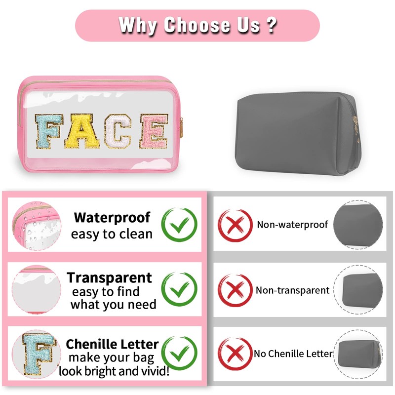 izuzta Bolsa de maquillaje Preppy Patch, bolsas de maquillaje transparentes