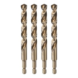 sourcing map 4pcs 1/4" Hex Shank Drill Bit 3/8" Gold Oxide M35 High Speed Steel Twist Drill Bit 135 Degree Split Point Tip Drilling Tool with Quick Change Hex Shank for Metal Wood Plastic