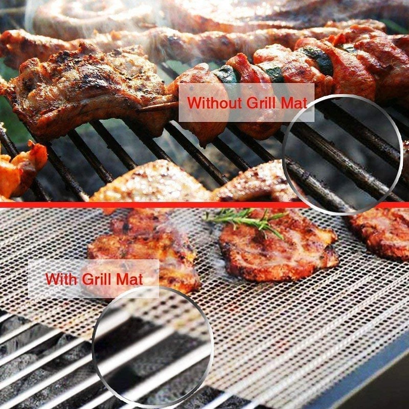 WholeFire BBQ Grill Mesh Mat Set, 3PCS Non-Stick Reusable Grill