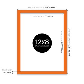 Almost Frameless 12x8 Orange Picture Frame 12"x8"(30.5x20.3cm) Poster, Photo, Artwork, or Print. Thin Edge Slim Frame Portrait and Landscape Display with Wall Hooks