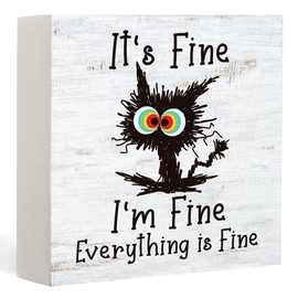 Funny Office Desk Decor, It's Fine I'm Fine Everything is Fine Decor, Funny Gifts for Coworker, Black Cat Desk Accessories Gift for Cat Lover Colleague, Home Office Tabletop Shelf Decoration