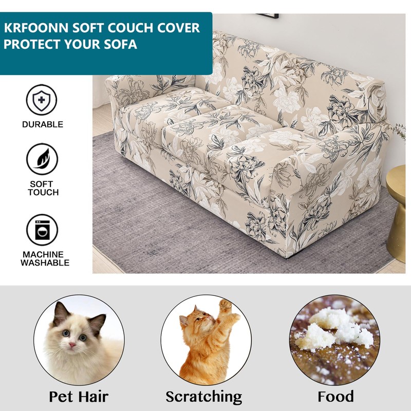 KRFOONN 4 Piece Stretch Sofa Couch Covers for 3 Cushion