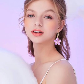 Vavhoo Blossom Petal Enamel Flower Hoop Earrings Elegant Floral Design Lightweight Dangle Drop Earrings for Women Jewelry (Violet)