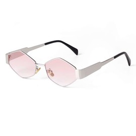 VIA LEECA Retro Hexagon Sunglasses Women Men 90s Trendy UV400 Protection Metal Frame Sun Glasses Classic Geometric Shades for Gift Outdoor Aesthetic Accessories Silver Frame Gradient Pink Lens