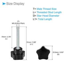 CoCud Stark Clamp Knob M5 x 70mm Male Thread 23.5mm Head Plastic Thumb Screw Grip Hand Knob Screw Bolt Black For Lathe Machines 5pcs