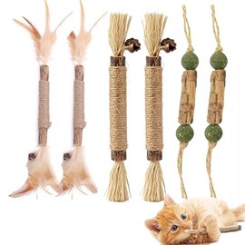 Juguetes para Gatos Gato Catnip, 6pcs Palitos para Limpieza de Dientes de Gato,Hierba Gatera Palitos para Masticar Limpieza de Dientes, Naturales...  