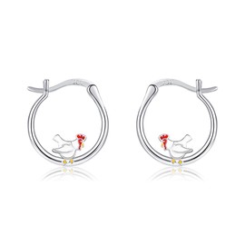 URONE Chicken Earrings for Women Sterling Silver Cute Animal Cartoon Earrings Chicken Jewellery Gifts for Women, Sterling Silver, No Gemstone