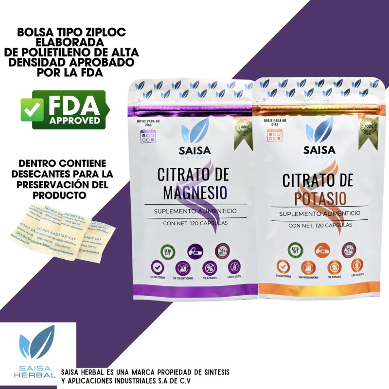 Citrato De Magnesio Y Citrato De Potasio 120 Cáps C/u