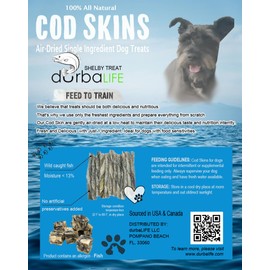 DurbaLife Air-Dried Cod Fish Skin Treats for Dogs. Extra Crispy & Crunchy Hand Wrapped Single Ingredient Sticks Chews. Grain Free (3.1 OZ Pack)