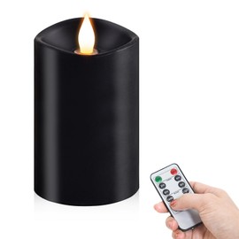 milysoek 1PCS, 3 x 5 inches Flameless Candle with Remote Control, 3D Flickering Wick, Real Wax Pillar LED Candles, Battery Candles,with Timer,for Holiday Home Decor, Black