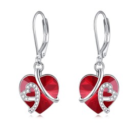 AOBOCO Women's Heart Earrings, 925 Sterling Silver Hoop Earrings, Dangle with Blue Crystals, Birthday Gifts for Wife Mother, Sterling Silver, Opal