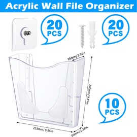 RattanView 10 Pack Acrylic Wall Pocket File Holders Clear Wall File Holder Plastic Wall Mount File Organizer Hanging Wall Pockets Mail Magazines Organizers for Office Home