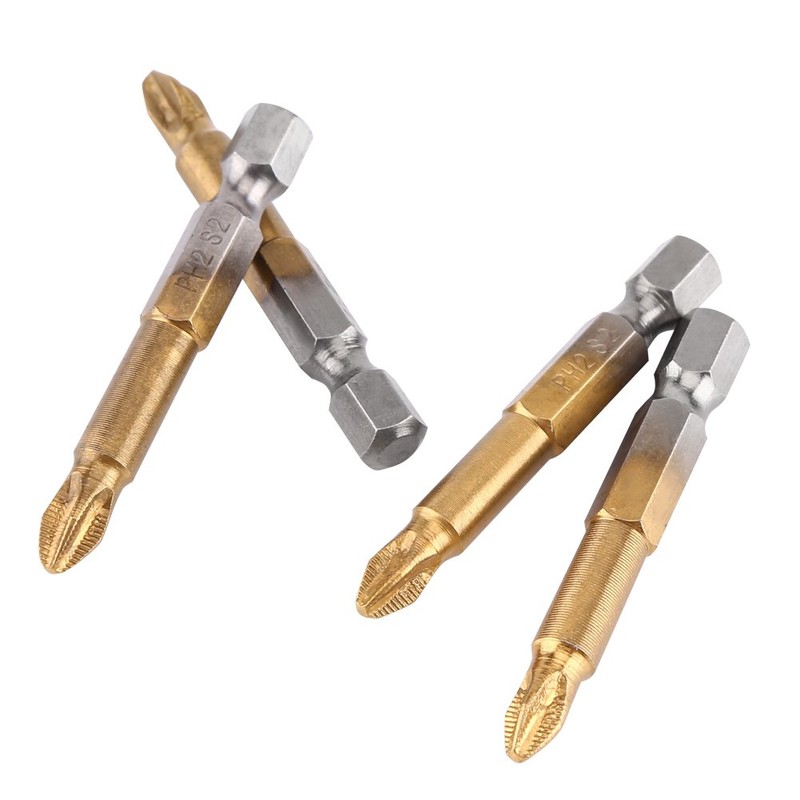 10 Titanium-Plated Non-Slip Bits 50Mm Long (Ph2 Head Type) PH2